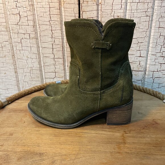 FRANCO SARTO OLIVE GREEN DISTRESSED SUEDE HIGH HEEL ANKLE BOOTS 7 - Picture 2 of 6